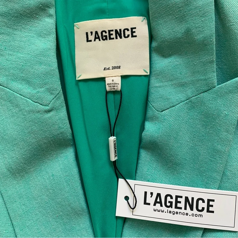 L’AGENCE Kenzie Double Breasted Cotton / Linen Blazer Seafoam NWT Size 0 - Picture 6 of 8